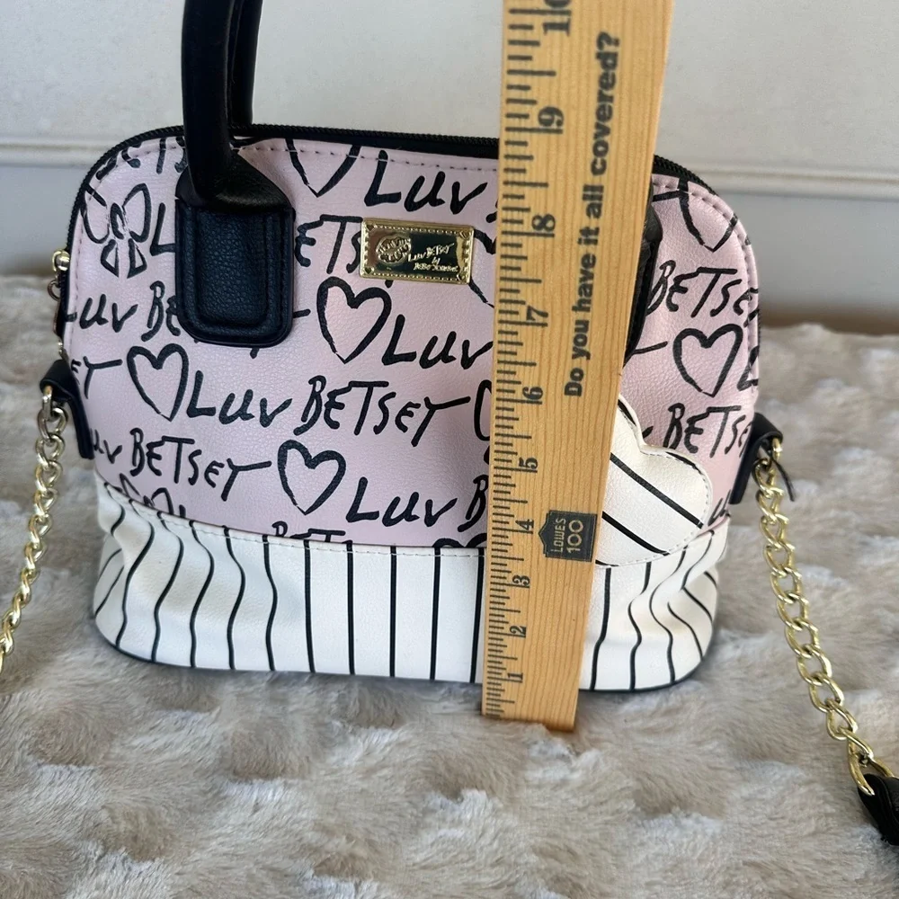 Betsey Johnson Heart and Stripe Satchel - Pink and White